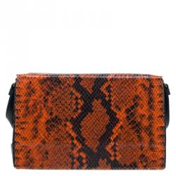 Pre Owned حقيبة كروس ستيلا مكارتني ميني بيكيت جلد ثعبان برتقالي صناعي