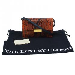 Pre Owned حقيبة كروس ستيلا مكارتني ميني بيكيت جلد ثعبان برتقالي صناعي