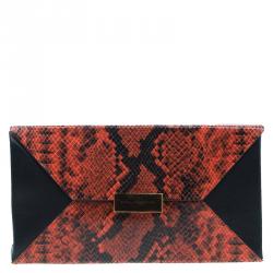 Stella McCartney Orange Alter Faux Python Beckett Clutch