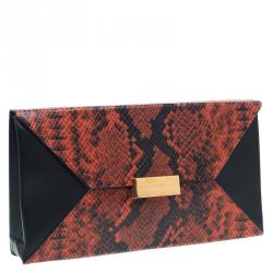 Stella McCartney Orange Alter Faux Python Beckett Clutch