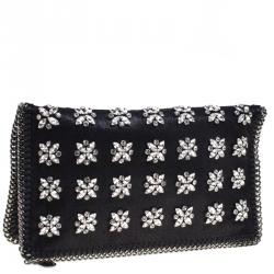 Pre Owned حقيبة كلاتش ستيلا ماكرتني غطاء قلاب مرصعة كريستال جلد صناعي سوداء