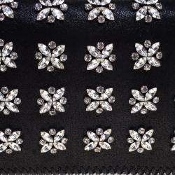 Pre Owned حقيبة كلاتش ستيلا ماكرتني غطاء قلاب مرصعة كريستال جلد صناعي سوداء