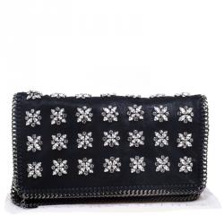 Pre Owned حقيبة كلاتش ستيلا ماكرتني غطاء قلاب مرصعة كريستال جلد صناعي سوداء