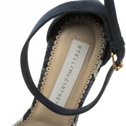 Stella McCartney Blue Faux Suede and Python Print Platform Ankle Strap Sandals Size 39