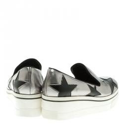 Pre Owned Stella McCartney Grey Metallic Faux Leather Binx Star Platform Slip On Sneakers Size 38