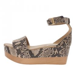 مملوكة مسبقًا صندل ستيلا مكارتني جلد ثعبان صناعي بيج وحزام للكاحل مقاس 40