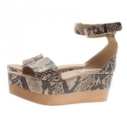 مملوكة مسبقًا صندل ستيلا مكارتني جلد ثعبان صناعي بيج وحزام للكاحل مقاس 40