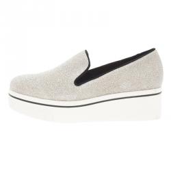 Pre Owned Stella McCartney Silver Glitter Binx Platform Slip On Skate Shoes Size 39
