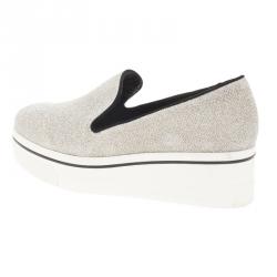 Pre Owned Stella McCartney Silver Glitter Binx Platform Slip On Skate Shoes Size 39