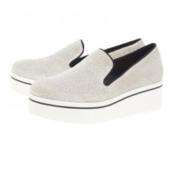 Pre Owned Stella McCartney Silver Glitter Binx Platform Slip On Skate Shoes Size 39