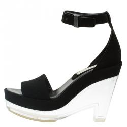 Pre Owned Stella McCartney Black Faux Suede Ankle Strap Platform Wedge Sandals Size 37