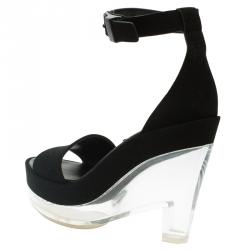 Pre Owned Stella McCartney Black Faux Suede Ankle Strap Platform Wedge Sandals Size 37