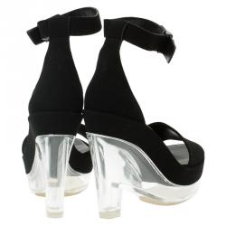 Pre Owned Stella McCartney Black Faux Suede Ankle Strap Platform Wedge Sandals Size 37