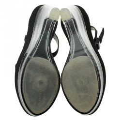 Pre Owned Stella McCartney Black Faux Suede Ankle Strap Platform Wedge Sandals Size 37