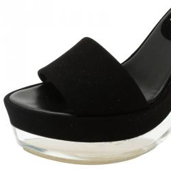 Pre Owned Stella McCartney Black Faux Suede Ankle Strap Platform Wedge Sandals Size 37