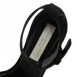 Pre Owned Stella McCartney Black Faux Suede Ankle Strap Platform Wedge Sandals Size 37