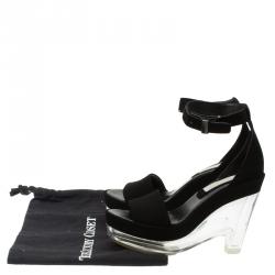 Pre Owned Stella McCartney Black Faux Suede Ankle Strap Platform Wedge Sandals Size 37