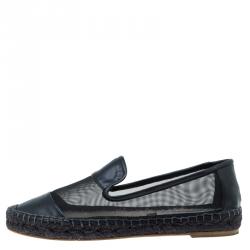 Stella McCartney Black Faux Leather and Mesh Sheer Panel Espadrilles Size 38