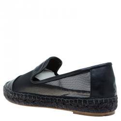 Stella McCartney Black Faux Leather and Mesh Sheer Panel Espadrilles Size 38