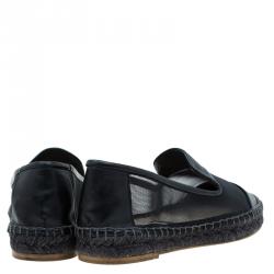 Stella McCartney Black Faux Leather and Mesh Sheer Panel Espadrilles Size 38