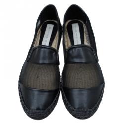 Stella McCartney Black Faux Leather and Mesh Sheer Panel Espadrilles Size 38