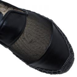 Stella McCartney Black Faux Leather and Mesh Sheer Panel Espadrilles Size 38