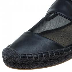 Stella McCartney Black Faux Leather and Mesh Sheer Panel Espadrilles Size 38
