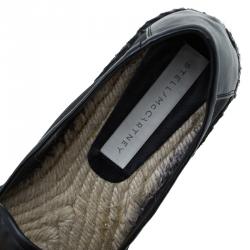 Stella McCartney Black Faux Leather and Mesh Sheer Panel Espadrilles Size 38