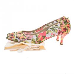 Pre Owned حذاء كعب عالى ستيلا مكارتني غوين مقدمة مدببة قماش جاكار وردى مقاس 38.5