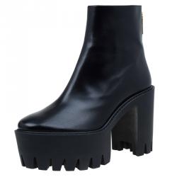 Pre Owned Stella McCartney Black Faux Leather Hadley Platform Ankle Boots Size 40