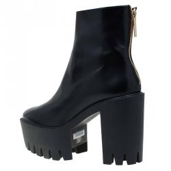 Pre Owned Stella McCartney Black Faux Leather Hadley Platform Ankle Boots Size 40