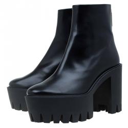 Pre Owned Stella McCartney Black Faux Leather Hadley Platform Ankle Boots Size 40