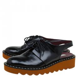 Pre Owned Stella McCartney Black Faux Leather Slingback Oxfords Size 39