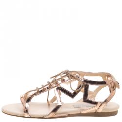 Pre Owned Stella McCartney Rose Gold Faux Leather Star Cut Out Lace Up Sandals Size 39