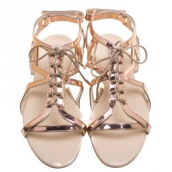 Pre Owned Stella McCartney Rose Gold Faux Leather Star Cut Out Lace Up Sandals Size 39
