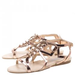 Pre Owned Stella McCartney Rose Gold Faux Leather Star Cut Out Lace Up Sandals Size 39