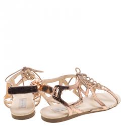 Pre Owned Stella McCartney Rose Gold Faux Leather Star Cut Out Lace Up Sandals Size 39
