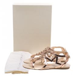 Pre Owned Stella McCartney Rose Gold Faux Leather Star Cut Out Lace Up Sandals Size 39