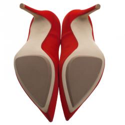 Pre Owned حذاء كعب عالي ستيلا مكارتني ساتان أحمر مقدمة مدببة مقاس 37.5