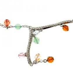 Pre Owned Swarovski Briolette Crystal Silver Tone Necklace 