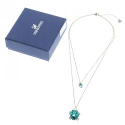 Pre Owned Swarovski Blue Crystal Turtle Pendant Layered Necklace