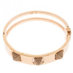 Pre Owned Swarovski Crystal Studded Pyramid Rose Gold Tone Bracelet S