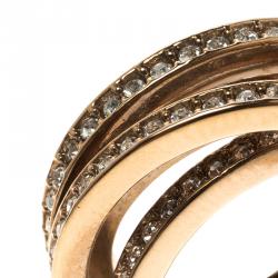 Pre Owned Swarovski Crystal Studded Rose Gold Tone Fancy Band Ring Size 52