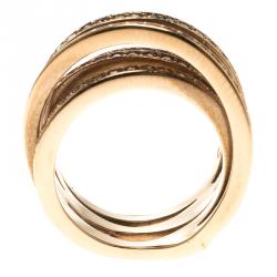 Pre Owned Swarovski Crystal Studded Rose Gold Tone Fancy Band Ring Size 52