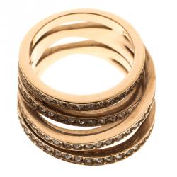 Pre Owned Swarovski Crystal Studded Rose Gold Tone Fancy Band Ring Size 52