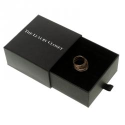 Pre Owned Swarovski Crystal Studded Rose Gold Tone Fancy Band Ring Size 52