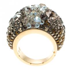 Pre Owned Swarovski Crystal Studded Gold Tone Ring Size 52