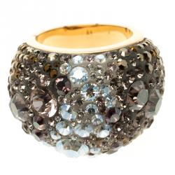 Pre Owned Swarovski Crystal Studded Gold Tone Ring Size 52