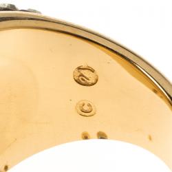 Pre Owned Swarovski Crystal Studded Gold Tone Ring Size 52