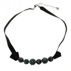 Pre Owned Swarovski Blue Crystal And Ribbon Choker Necklace